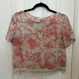 AGACI  Blouse, short sleeve, pale pink & white, size small